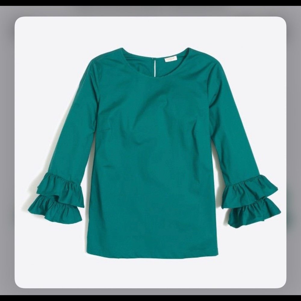 Jcrew green ruffle sleeve top